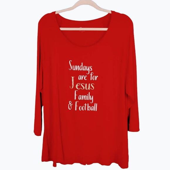 C EST. 1946 Womens XL Red Burnt Orange Graphic Print Tunic Top Shirt 3/4 Sleeve - Picture 1 of 6